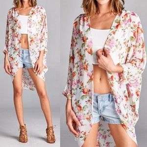 Floral Print Chiffon Beach Kimono Cardigan Top
